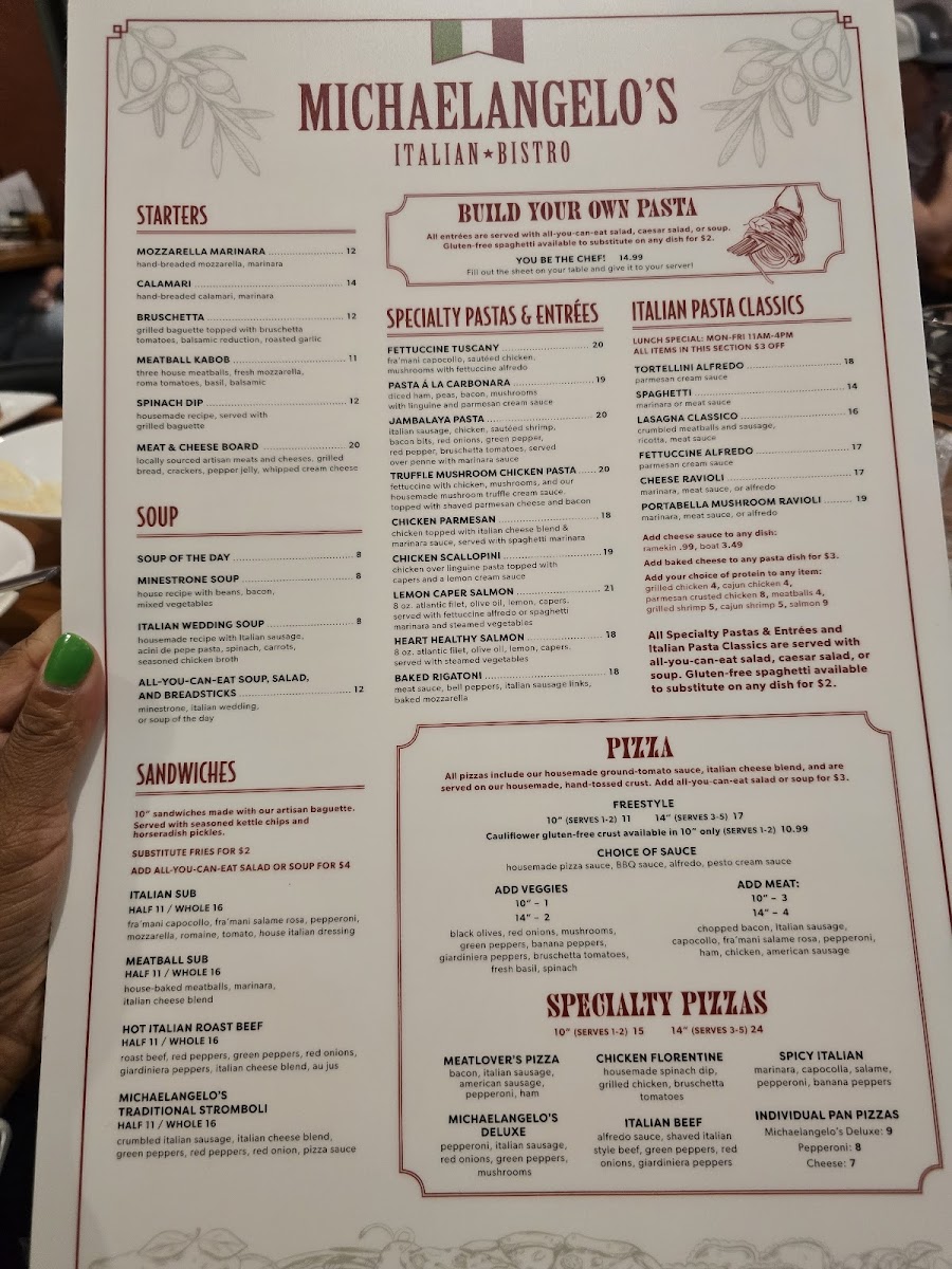 Menu Michaelangelo’S Italian Bistro-1