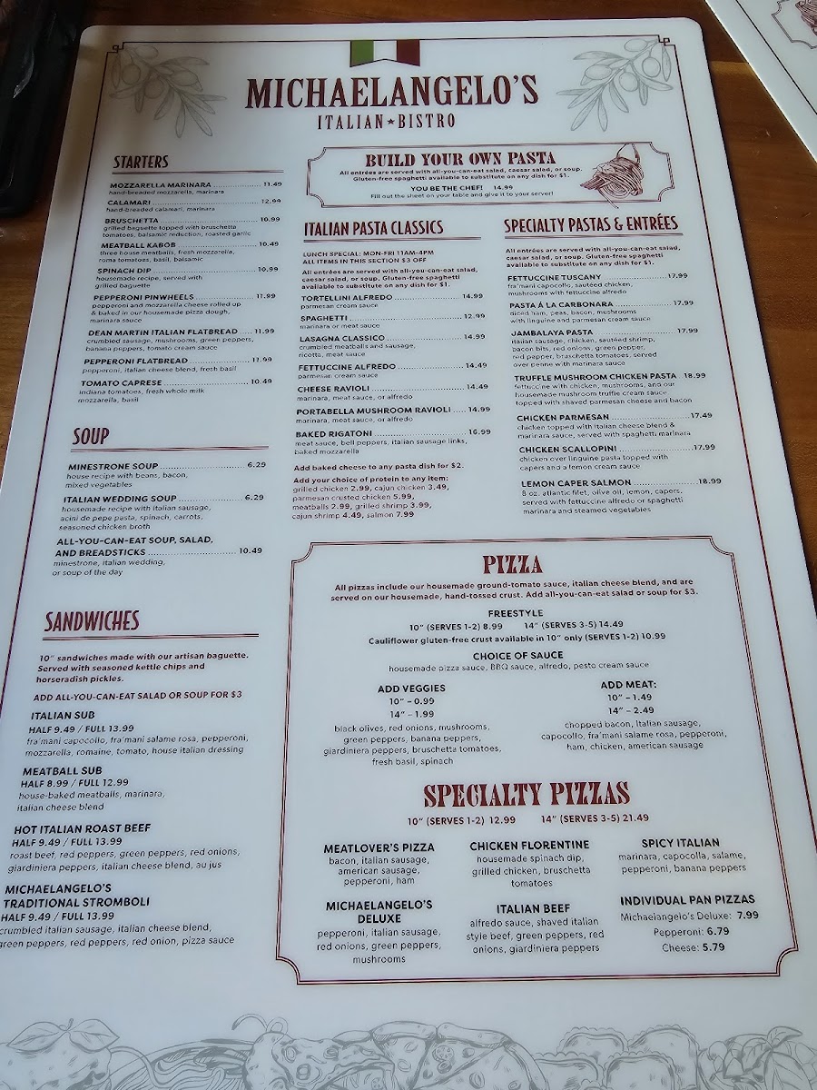 Menu Michaelangelo’S Italian Bistro-10