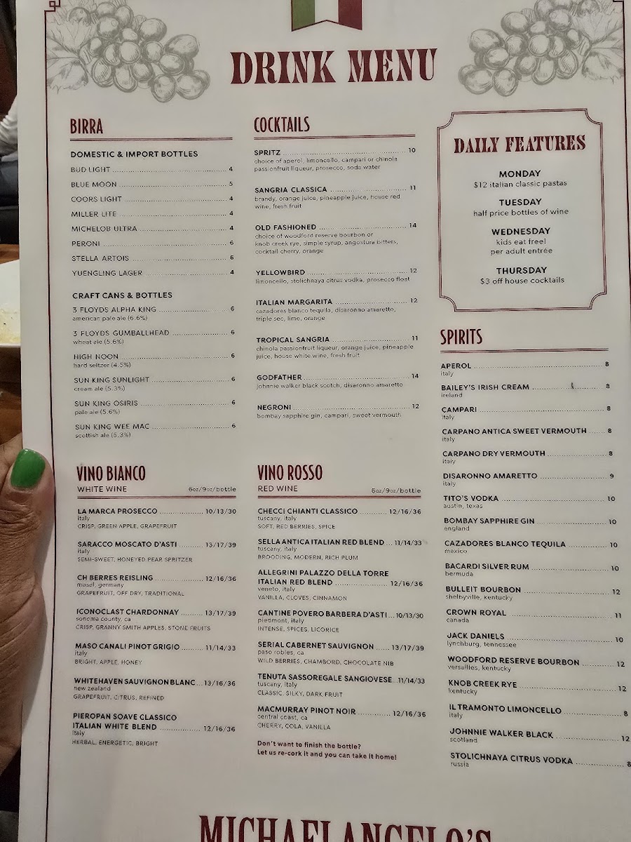 Menu Michaelangelo’S Italian Bistro-3
